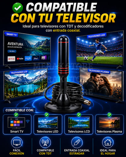 LA ÚNICA CON CABLE DE 5 METROS - Antena TV HD Digital - DISFRUTA TUS CANALES FAVORITOS EN FULL HD