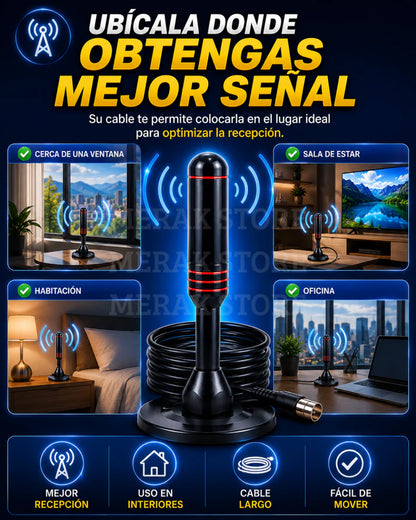 LA ÚNICA CON CABLE DE 5 METROS - Antena TV HD Digital - DISFRUTA TUS CANALES FAVORITOS EN FULL HD