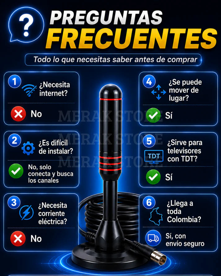 LA ÚNICA CON CABLE DE 5 METROS - Antena TV HD Digital - DISFRUTA TUS CANALES FAVORITOS EN FULL HD