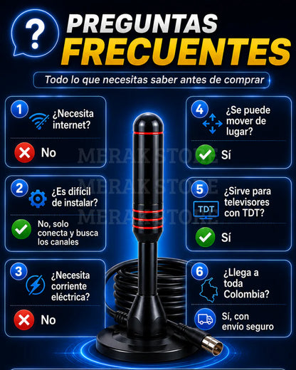 LA ÚNICA CON CABLE DE 5 METROS - Antena TV HD Digital - DISFRUTA TUS CANALES FAVORITOS EN FULL HD